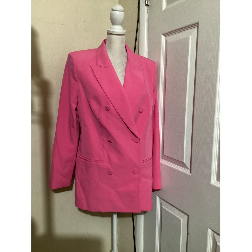 Express Editor Hot Pink Double Breasted Blazer Jacket Women M Stretch Pockets
